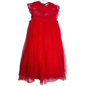 Red Ruffled Sleeveless Tulle Dress Size 6-7T Like New